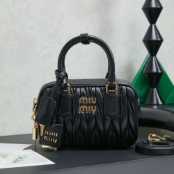 Mirror Quality Replica Miu Miu Arcadie Nappa Tote Bag Quilted 5BB123 Black Clone