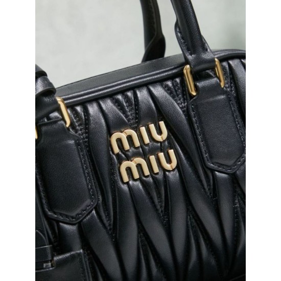Mirror Quality Replica Miu Miu Arcadie Nappa Tote Bag Quilted 5BB123 Black Clone