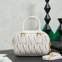 Mirror Quality Replica Miu Miu Arcadie Quilted Nappa Tote Bag 5BB123 White Clone
