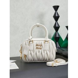 Mirror Quality Replica Miu Miu Arcadie Quilted Nappa Tote Bag 5BB123 White Clone
