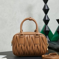 Mirror Quality Replica Miu Miu Arcadie Quilted Nappa Tote Bag 5BB123 Brown Clone