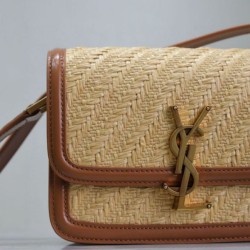 Mirror Quality Replica YSL Saint Laurent Solferino Raffia Shoulder Bag 19cm Clone