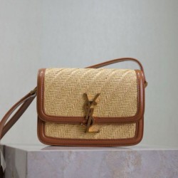 Mirror Quality Replica YSL Saint Laurent Solferino Raffia Shoulder Bag 19cm Clone