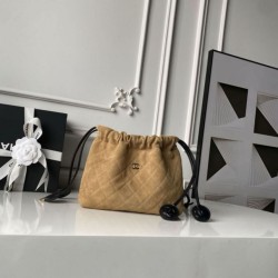Mirror Quality Replica Chanel AP5317 Suede Drawstring Bucket Bag Brown Clone