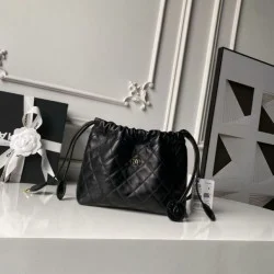 Mirror Quality Replica Chanel 26s Quilted Drawstring Bucket Bag AP5317 Black Clone