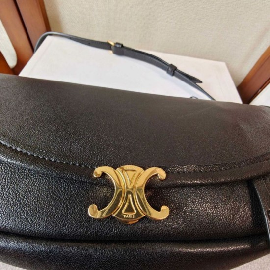 Mirror Quality Replica Celine Halfmoon Small Soft Triomphe Bag Black Clone