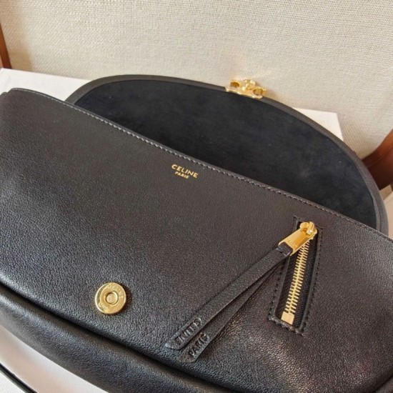 Mirror Quality Replica Celine Halfmoon Small Soft Triomphe Bag Black Clone