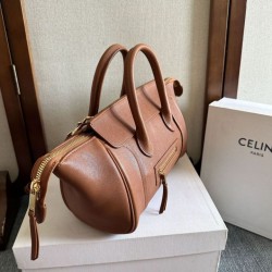 Mirror Quality Replica Celine Luggage Medium Soft Shiny Lambskin Shoulder Tote Brown Clone