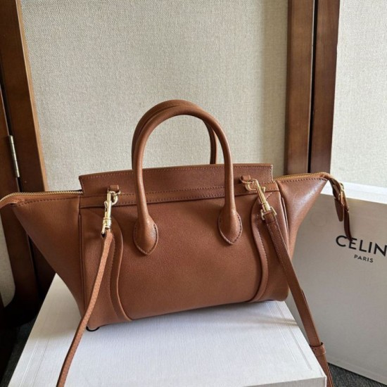 Mirror Quality Replica Celine Luggage Medium Soft Shiny Lambskin Shoulder Tote Brown Clone