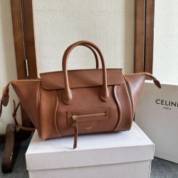 Mirror Quality Replica Celine Luggage Medium Soft Shiny Lambskin Shoulder Tote Brown Clone