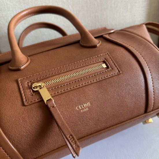 Mirror Quality Replica Celine Luggage Medium Soft Shiny Lambskin Shoulder Tote Brown Clone