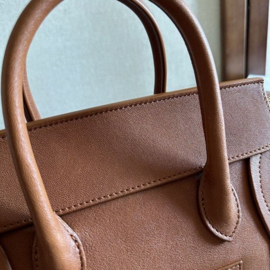Mirror Quality Replica Celine Luggage Medium Soft Shiny Lambskin Shoulder Tote Brown Clone