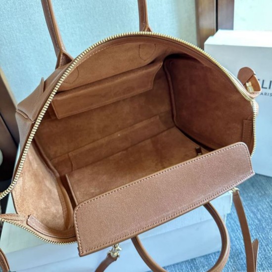 Mirror Quality Replica Celine Luggage Medium Soft Shiny Lambskin Shoulder Tote Brown Clone