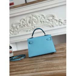 Mirror Quality Replica Hermes Mini Kelly II Sellier Epsom Bag Light Blue Clone