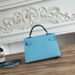 Mirror Quality Replica Hermes Mini Kelly II Sellier Epsom Bag Light Blue Clone