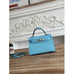 Mirror Quality Replica Hermes Mini Kelly II Sellier Epsom Bag Light Blue Clone