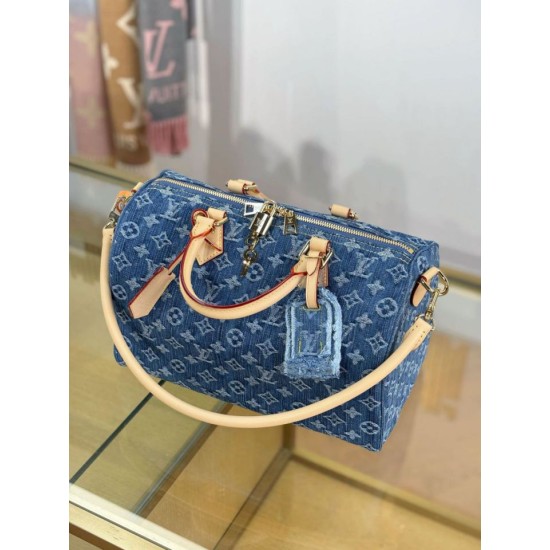 Mirror Quality Replica Louis Vuitton Speedy Soft 30 Monogram Denim Bag M14430 Blue Clone