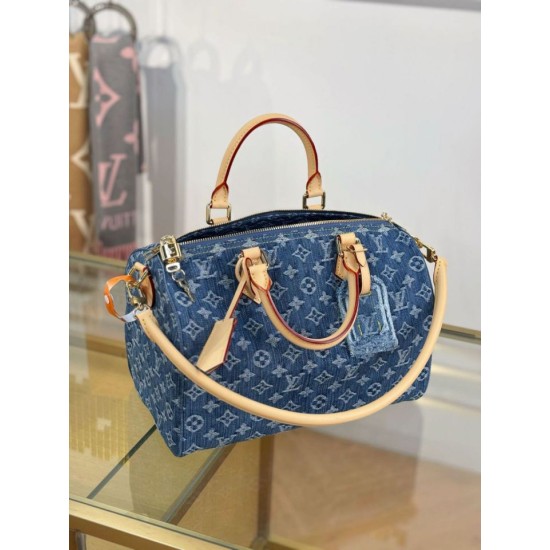 Mirror Quality Replica Louis Vuitton Speedy Soft 30 Monogram Denim Bag M14430 Blue Clone