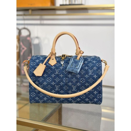 Mirror Quality Replica Louis Vuitton Speedy Soft 30 Monogram Denim Bag M14430 Blue Clone