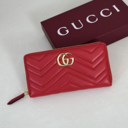 Mirror Quality Replica Gucci GG Marmont Quilted Zip Around Wallet 443123 Red Clone