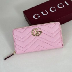 Mirror Quality Replica Gucci GG Marmont Quilted Zip Around Wallet 443123 Pink Clone