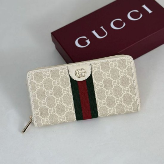 Mirror Quality Replica Gucci Ophidia GG Supreme Zip Around Wallet 838484 Beige Clone