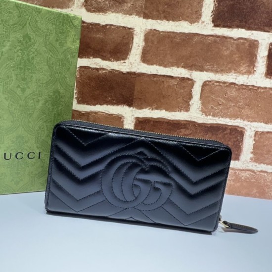 Mirror Quality Replica Gucci GG Marmont Quilted Zip Around Wallet 443123 Black Clone