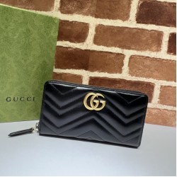 Mirror Quality Replica Gucci GG Marmont Quilted Zip Around Wallet 443123 Black Clone