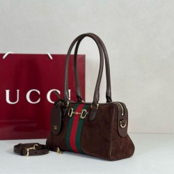 Mirror Quality Replica Gucci Boston Medium Bag 866732 Brown Suede Clone