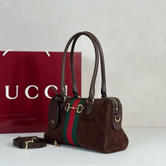 Mirror Quality Replica Gucci Boston Medium Bag 866732 Brown Suede Clone