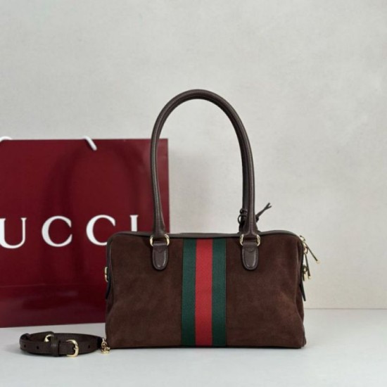 Mirror Quality Replica Gucci Boston Medium Bag 866732 Brown Suede Clone