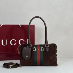 Mirror Quality Replica Gucci Boston Medium Bag 866732 Brown Suede Clone