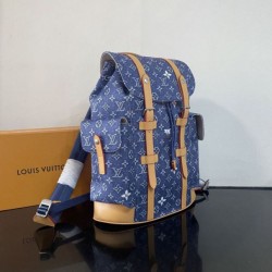Mirror Quality Replica LV Christopher MM Backpack M27554 Monogram Heritage Denim Blue Clone