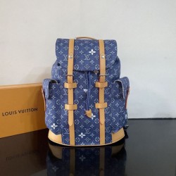 Mirror Quality Replica LV Christopher MM Backpack M27554 Monogram Heritage Denim Blue Clone