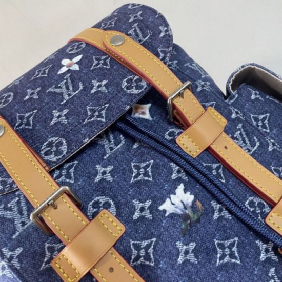 Luxury Replica LV Christopher MM Backpack M27554 Monogram Heritage Denim Blue Knockoff Mirror Quality Replica LV Christopher MM Backpack M27554 Monogram Heritage Denim Blue Clone