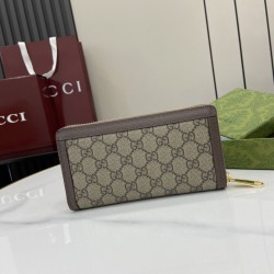 Mirror Quality Replica Gucci Ophidia Zip Around Wallet GG Supreme 772305 Brown Clone