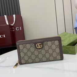 Mirror Quality Replica Gucci Ophidia Zip Around Wallet GG Supreme 772305 Brown Clone