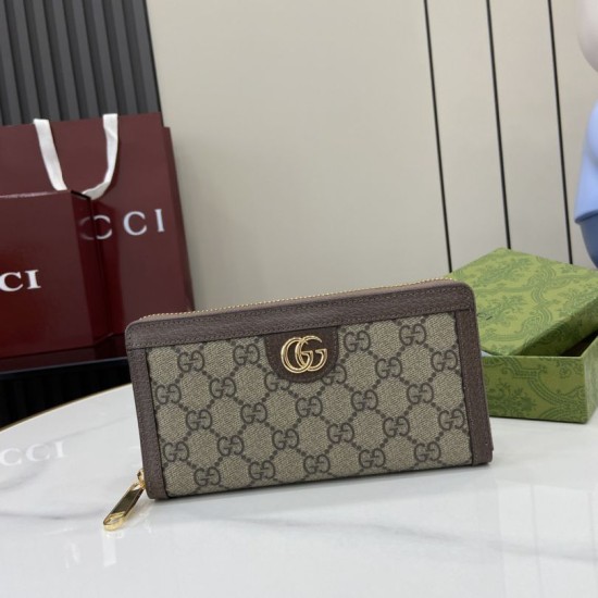 Mirror Quality Replica Gucci Ophidia Zip Around Wallet GG Supreme 772305 Brown Clone