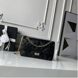 Mirror Quality Replica Chanel Reissue 2.55 26S Wrinkled/Puffed Leather Double Flap Bag A37586 Black Clone