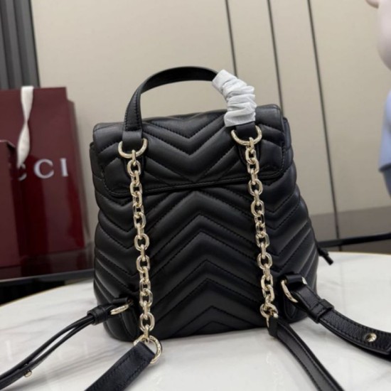 Mirror Quality Replica Gucci Mini GG Marmont Chevron Quilted Backpack Black Clone