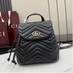 Mirror Quality Replica Gucci Mini GG Marmont Chevron Quilted Backpack Black Clone