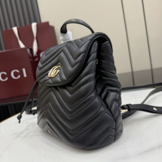 Mirror Quality Replica Gucci Mini GG Marmont Chevron Quilted Backpack Black Clone