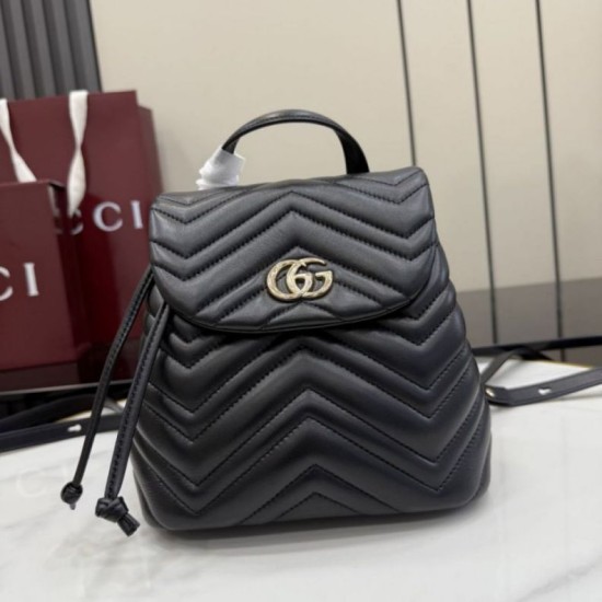Mirror Quality Replica Gucci Mini GG Marmont Chevron Quilted Backpack Black Clone
