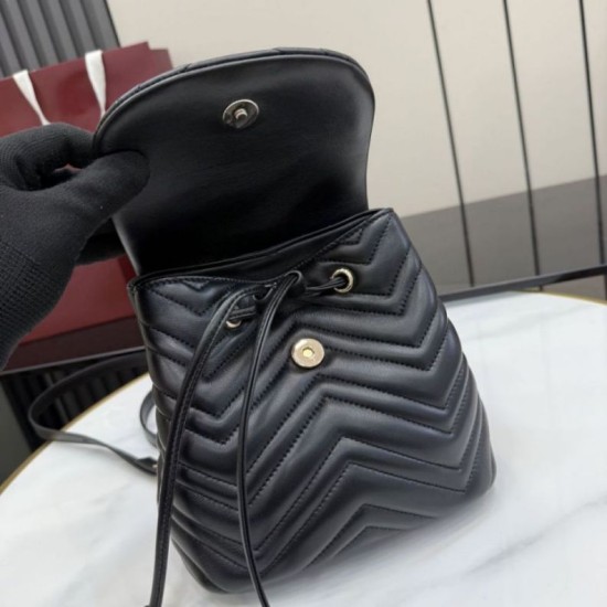 Mirror Quality Replica Gucci Mini GG Marmont Chevron Quilted Backpack Black Clone