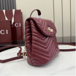 Mirror Quality Replica Gucci Mini GG Marmont Chevron Quilted Backpack Burgundy Clone
