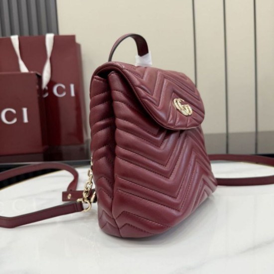 Mirror Quality Replica Gucci Mini GG Marmont Chevron Quilted Backpack Burgundy Clone