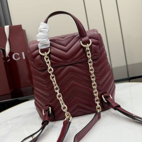 Mirror Quality Replica Gucci Mini GG Marmont Chevron Quilted Backpack Burgundy Clone