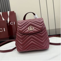 Mirror Quality Replica Gucci Mini GG Marmont Chevron Quilted Backpack Burgundy Clone