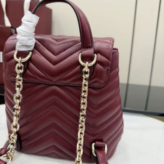 Mirror Quality Replica Gucci Mini GG Marmont Chevron Quilted Backpack Burgundy Clone