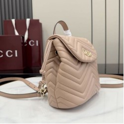 Mirror Quality Replica Gucci Mini GG Marmont Chevron Quilted Backpack Pink Clone